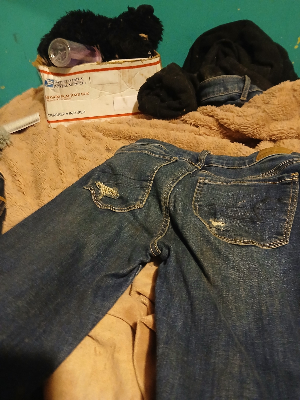 American Eagle Outfitters Dark Blue Distressed Flare Jeans